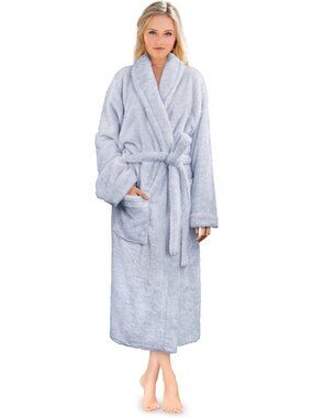 〽️Women's Bathrobe Light Blue Fleece Luxury Soft Warm Fluffy Sherpa Shaggy Robes